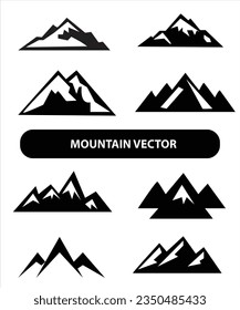 Mountain silhouette, blue and black rocky mountain illustration,vector design, sign,symbol, outdoor, bundle.