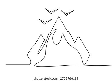 Mountain silhouette continuous one line minimalist outline clean vector design