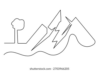 Mountain silhouette continuous one line minimalist outline clean vector design