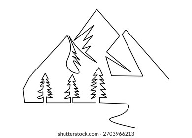 Mountain silhouette continuous one line minimalist outline clean vector design