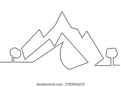 Mountain silhouette continuous one line minimalist outline clean vector design