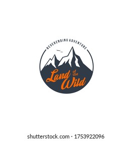 Mountain silhouette decorated with handwritten text and flying bird in circle frame vector illustration isolated on white background perfect for outdoor adventures logo