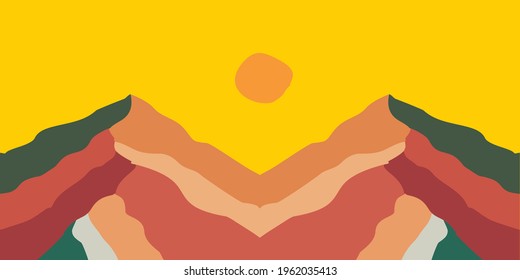 silueta de montaña que forma un patrón sin fisuras. Diseño de arte retro con fondo amarillo para papeles, cubiertas, tejidos, decoración, ropa, mantas