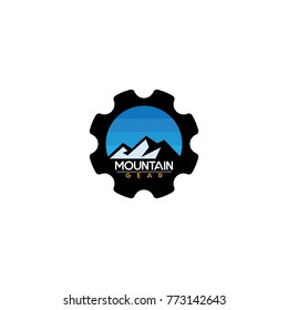 Mountain Silhouette with Gear Frame Icon Illustration.