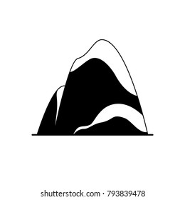 Mountain silhouette icon in flat style. Rock symbol on white background.