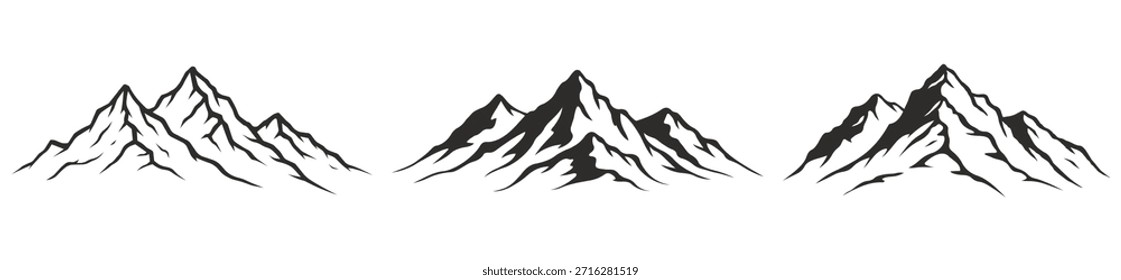 Mountain silhouette icon vector set. Logo set mountain vector. Hike, travel illustration sign collection.