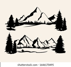 Mountain silhouette. Isolated set elements mountain landscape. Set vector illustration