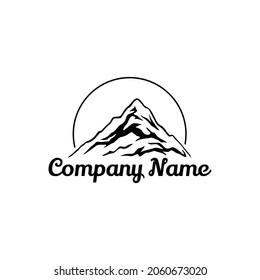 Mountain silhouette logo with circle, this image is suitable for a camping equipment product logo or can also be used as posters and t shirt design element