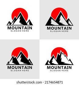 Mountain silhouette logo design at sunset
