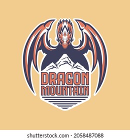 Mountain silhouette logo with dragon ornament, this serious and cool image is suitable for camping activity logos or for community adventure in the wild