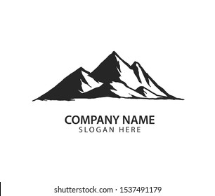 Mountain silhouette logo vector with hand drawn