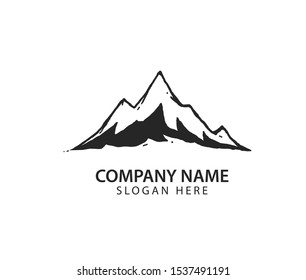Mountain silhouette logo vector with hand drawn