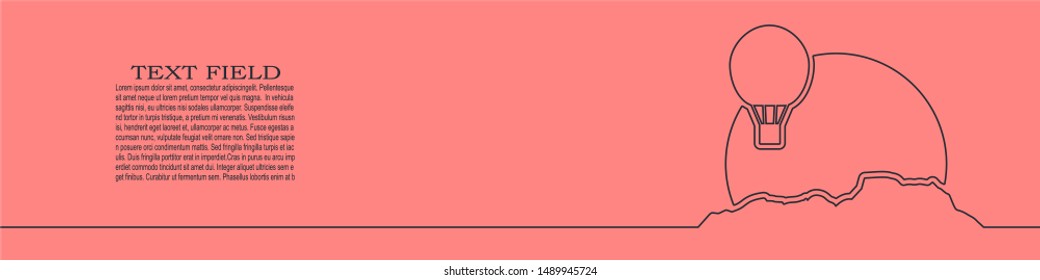 Mountain silhouette. Minimal abstract thin line banner. Outdoor icon of the mountain tops. Air balloon silhouettte