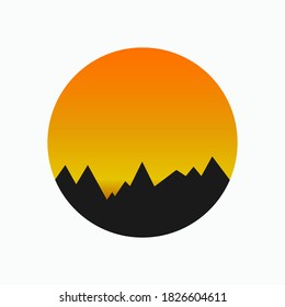 Mountain Silhouette With Orange Sky Background. Panorama Illustration Before Sunrise and Sunset.
