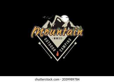 Mountain, silhouette retro vintage style