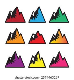 Mountain silhouette  Rock mountains icon logo set. Vector illustration
