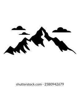 Mountain silhouette. Rocky mountains icon travel emblem. Camping outdoor adventure emblem, badge, and logo patch. Mountain tours, hiking. Vector isolated on white