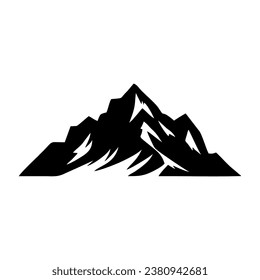 Mountain silhouette. Rocky mountains icon travel emblem. Camping outdoor adventure emblem, badge, and logo patch. Mountain tours, hiking. Vector isolated on white
