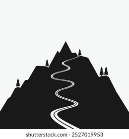 Mountain silhouette. Rocky mountains icon with white background