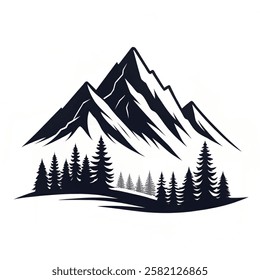 Mountain silhouette. Rocky mountains icon with white background