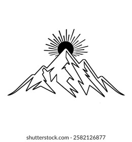 Mountain silhouette. Rocky mountains icon with white background