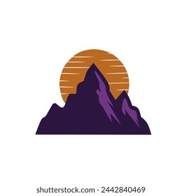 Mountain silhouette, rocky purple mountain silhouette on a white background suitable for adventure 