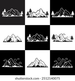 mountain silhouette , set of blue rocky mountain silhouette. bundle vector.
