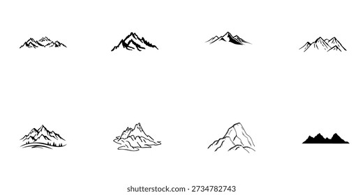 Mountain Silhouette Set, Line art outline set, vector and illustration 