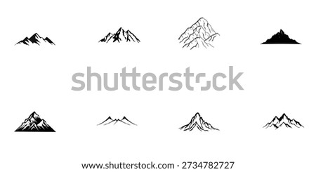 Mountain Silhouette Set, Line art outline set, vector and illustration 