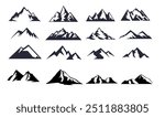 Mountain silhouette set. Rocky mountains icon or logo collection. Vector illustration.