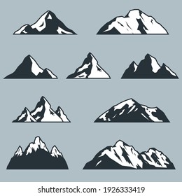 Mountain Silhouette Set. Rocky Mountains Icon Or Logo Collection. Vector Illustration.