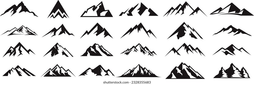 Mountain silhouette set. Rocky mountains icon or logo collection. Vector illustration.