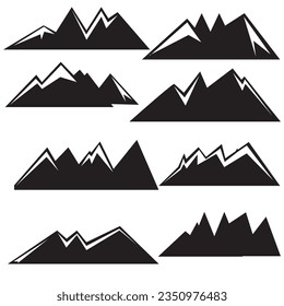 Mountain silhouette set. Rocky mountains icon or logo collection. Vector illustration.