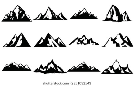 Mountain silhouette set. Rocky mountains icon or logo collection. Vector illustration.