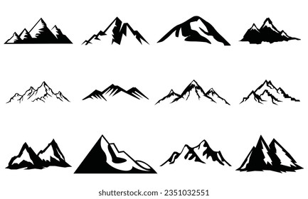 Mountain silhouette set. Rocky mountains icon or logo collection. Vector illustration.