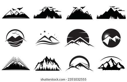 Mountain silhouette set. Rocky mountains icon or logo collection. Vector illustration.
