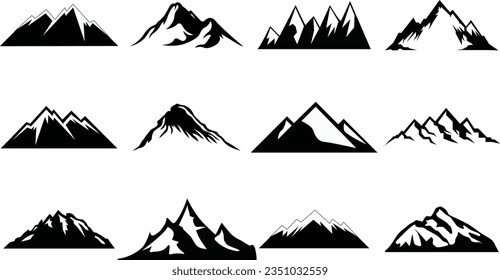 Mountain silhouette set. Rocky mountains icon or logo collection. Vector illustration.