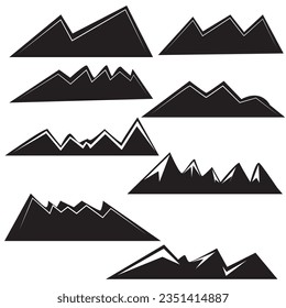 Mountain silhouette set. Rocky mountains icon or logo collection. Vector illustration.