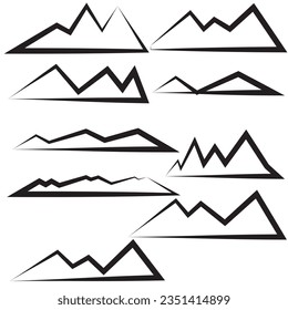 Mountain silhouette set. Rocky mountains icon or logo collection. Vector illustration.
