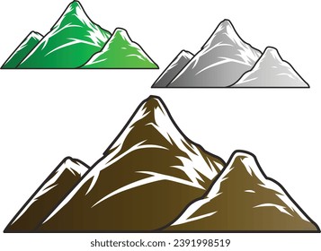 Mountain silhouette set. Rocky mountains icon or logo collection. Vector illustration. ountains set. Hand drawn rocky peaks. Vector illustration