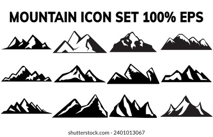 Mountain silhouette set. Rocky mountains icon or logo collection. Vector illustration.