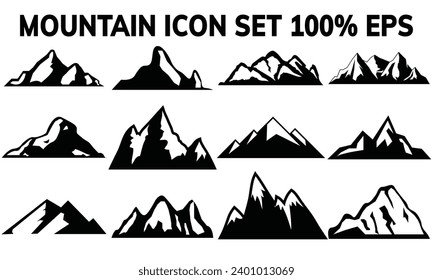 Mountain silhouette set. Rocky mountains icon or logo collection. Vector illustration.