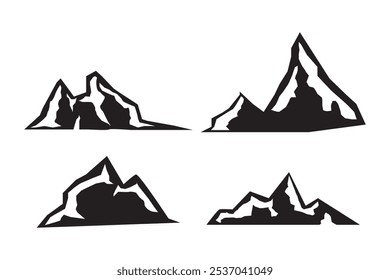 Mountain silhouette set. Rocky mountains icon or logo collection. Vector illustration.