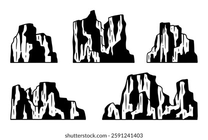 Mountain silhouette set. Rocky mountains icon or logo collection. Vector illustration.