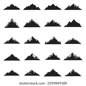 Mountain silhouette set. Rocky Mountains icon or logo collection. Vector illustration.