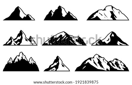 Mountain silhouette set. Rocky mountains icon or logo collection. Vector illustration.