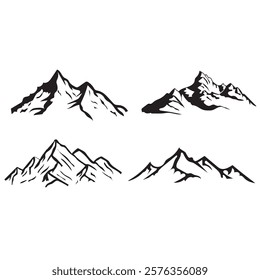 Mountain silhouette set vector illustration. Rocky mountains icon or logo collection. 