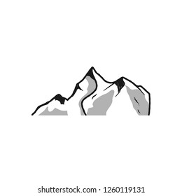 Mountain silhouette shape. Outdoor icon isolated on white background. Stock vector hiking symbol.