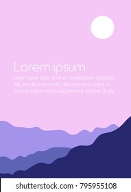 Mountain silhouette with sun during sunset template with place for text. Vector illustration