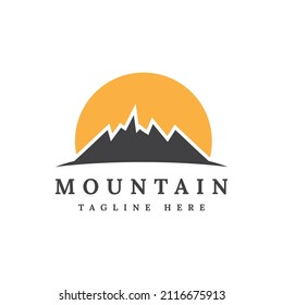 mountain silhouette and sun vector logo design